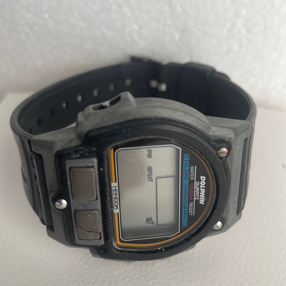 Vintage Handok Dolphin quartz watch water resistant alarm chronograph black mens